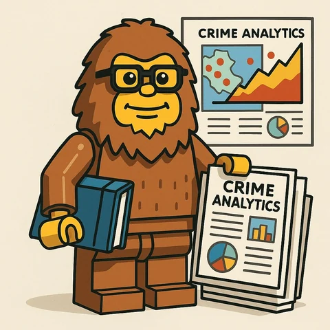 Grant's Lego-style profile picture: a bearded bigfoot minifigure in glasses holding a crime analytics report